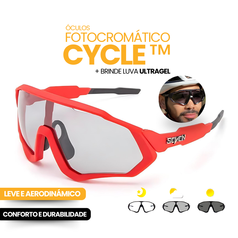 Óculos Fotocromático Cycle Tyer + BRINDE LUVA ULTRAGEL